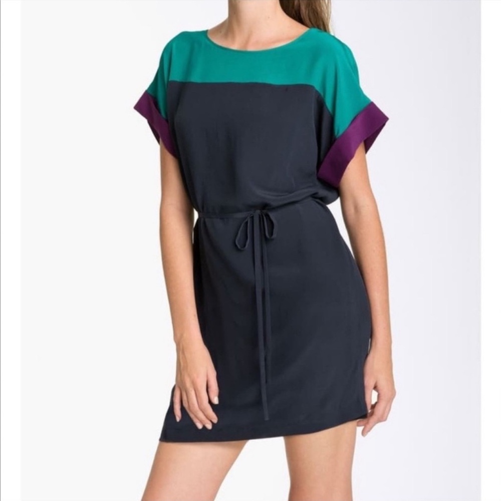 NWT French Connection Size 6 Colorblock Silk Shirt Dress
